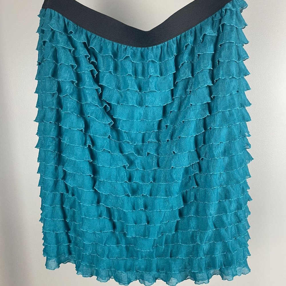 Teal Stretchy Below knee Length Skirt Fun Ruffles High Quality Plus Size 2X